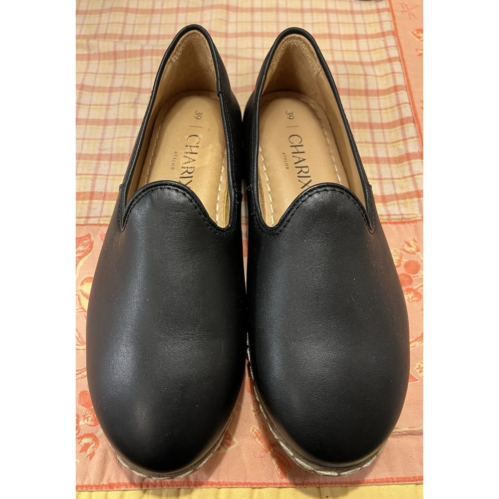 Charix Black Leather Slip On Shoes Comfort Style Quality Handmade Size 39 (8.5)